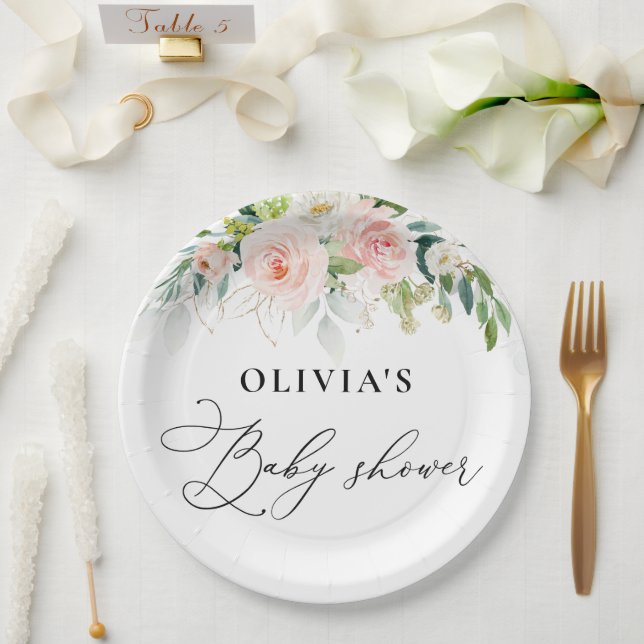 Assiettes En Carton Plaque de papier Baby shower Ethereal Blush Rose (Mariage)