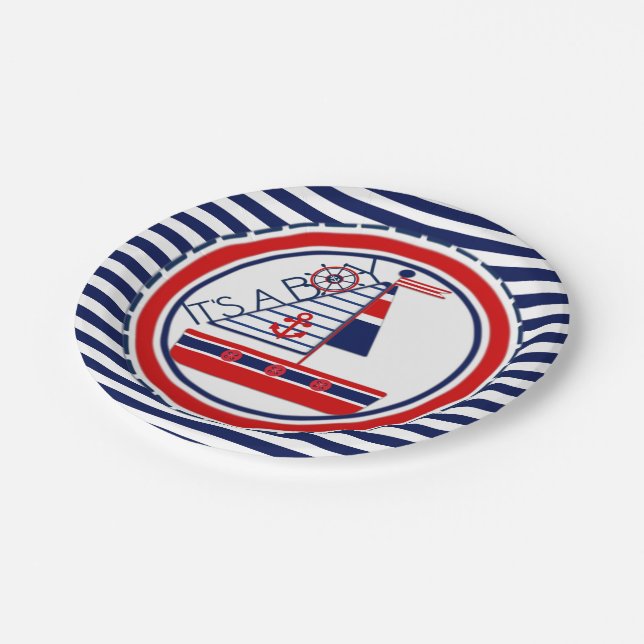 Assiettes En Carton Plaque de papier Baby shower nautique (Angle)