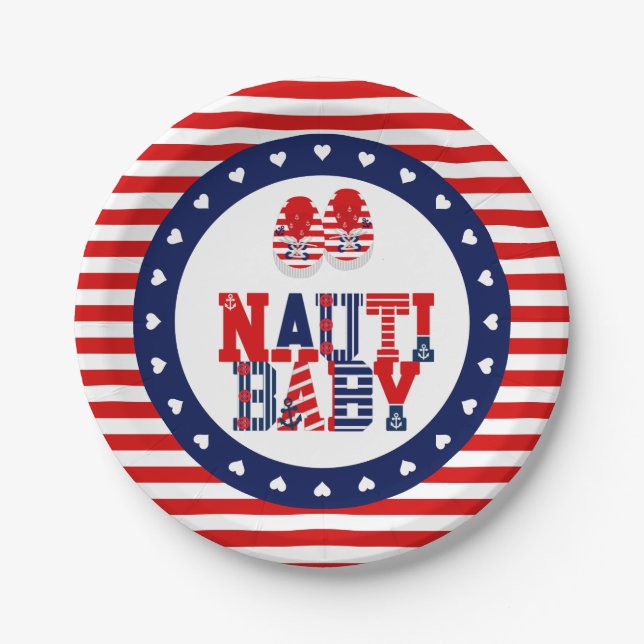 Assiettes En Carton Plaque de papier Baby shower nautique (Devant)