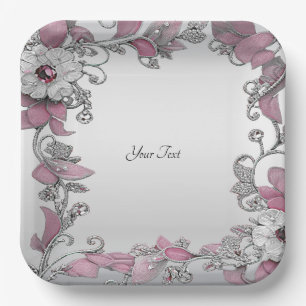 Assiettes En Carton Plaque de papier blanc en argent rose
