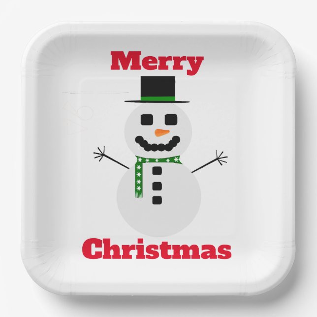 Assiettes En Carton Plaque de papier blanc Frosty Joyeux Noël (Recto)