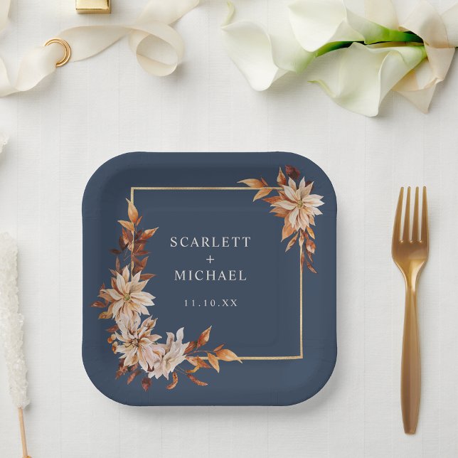 Assiettes En Carton Plaque de papier bleu de la marine (Navy Blue Fall Floral Paper Plate by Painted Paperie
)