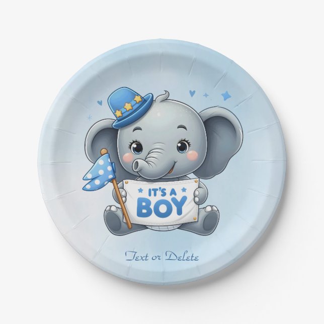 Assiettes En Carton Plaque de papier bleu éléphant (Devant)