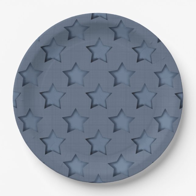 Assiettes En Carton Plaque de papier bleu étoiles (Devant)