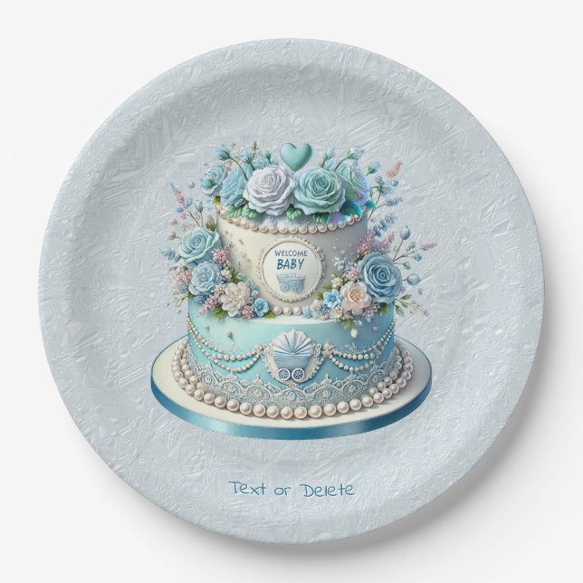 Assiettes En Carton Plaque de papier bleu fleur de gâteau (Devant)