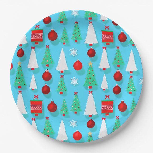 Assiettes En Carton Plaque de papier bleu Yuletide (Devant)