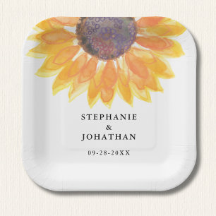 Assiettes En Carton Plaque de papier Carré de Mariage de tournesol rus
