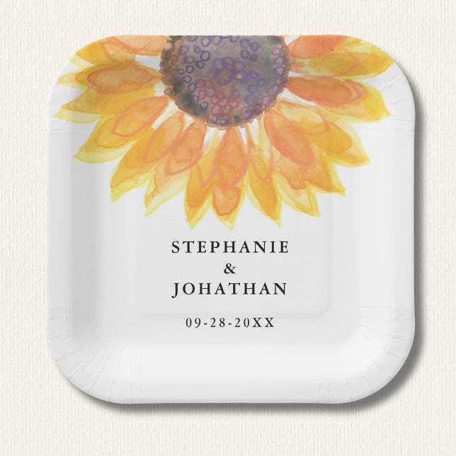 Assiettes En Carton Plaque de papier Carré de Mariage de tournesol rus (Créateur téléchargé)