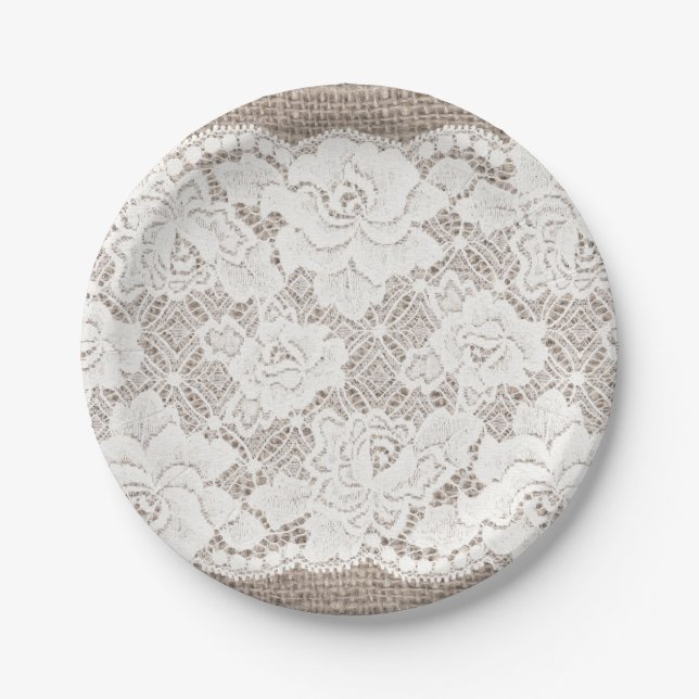 Assiettes En Carton Plaque de papier Chic Shabby Naturel (Devant)
