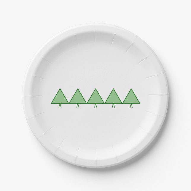 Assiettes En Carton Plaque de papier - Cinq arbres triangulaires verts (Devant)