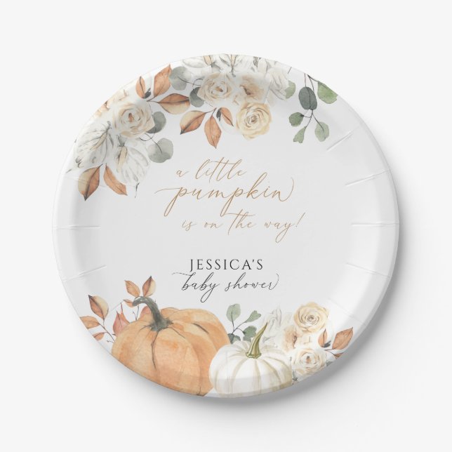Assiettes En Carton Plaque de papier citrouille baby shower (Devant)
