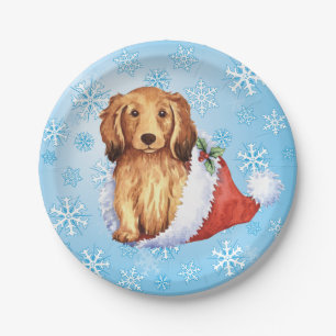 Assiettes En Carton Plaque de papier Dachshund à pois de Noël