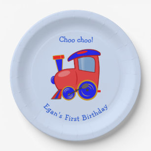Assiettes En Carton Plaque de papier d'anniversaire de train bleu et r