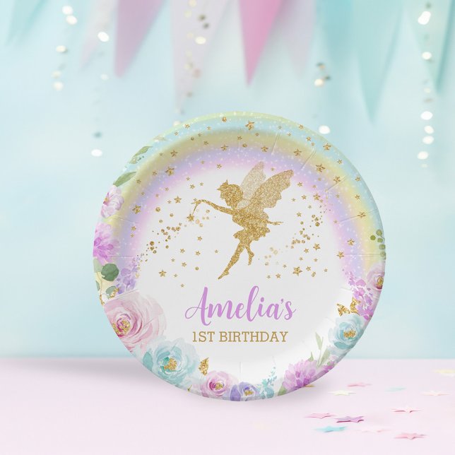 Assiettes En Carton Plaque de papier d'anniversaire fée magique arc-en (Créateur téléchargé)