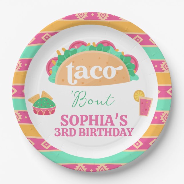 Assiettes En Carton Plaque de papier d'anniversaire mexicaine rose Fie (Devant)