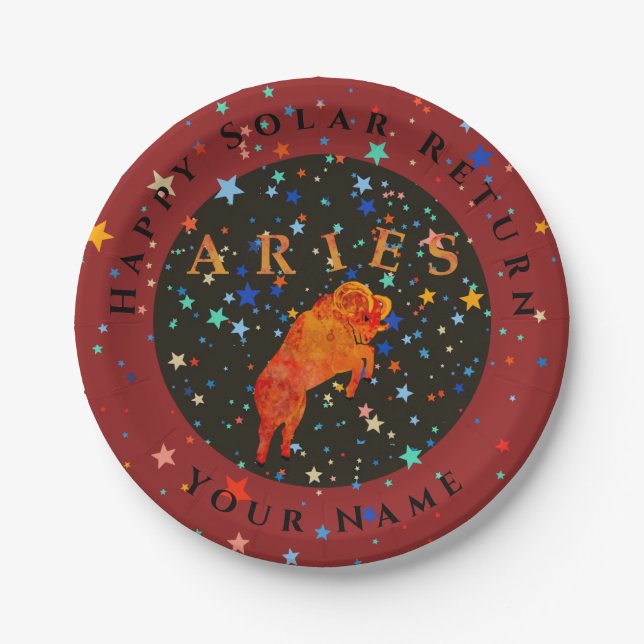 Assiettes En Carton Plaque de papier d'anniversaire Zodiac d'Aries (Devant)
