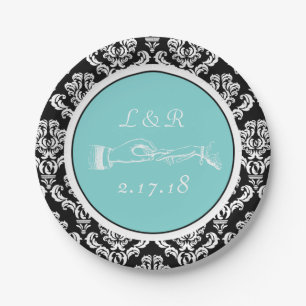 Assiettes En Carton Plaque de papier d'Aqua en tissu Damas noir pour l