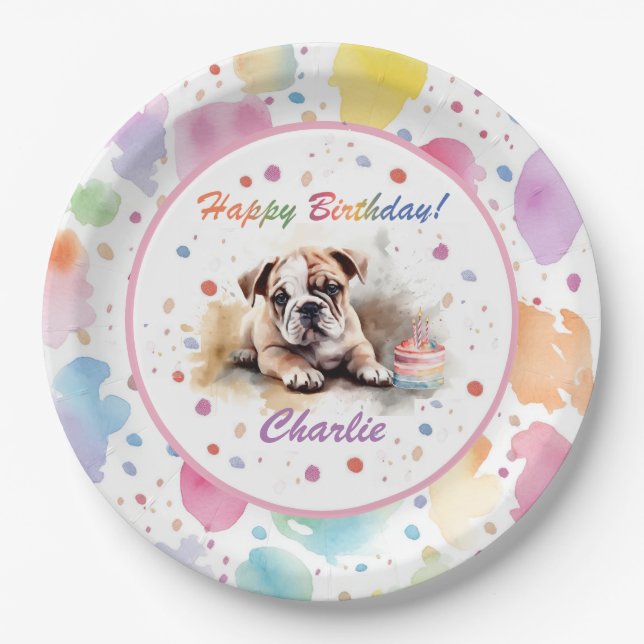 Assiettes En Carton Plaque de papier d'aquarelle Bulldog (Devant)