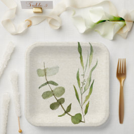 Assiettes En Carton Plaque de papier d'aquarelle feuille verte
