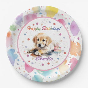 Assiettes En Carton Plaque de papier d'aquarelle Golden Retriever