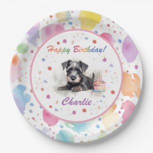 Assiettes En Carton Plaque de papier d'aquarelle Schnauzer miniature