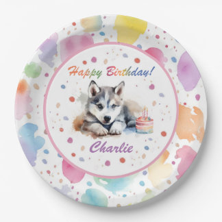 Assiettes En Carton Plaque de papier d'aquarelle sibérienne Husky