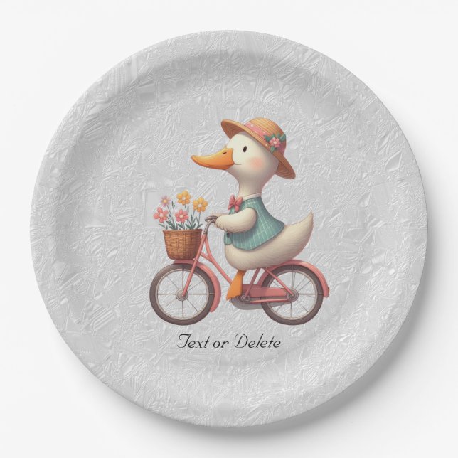 Assiettes En Carton Plaque de papier de canard à bicyclette florale (Devant)