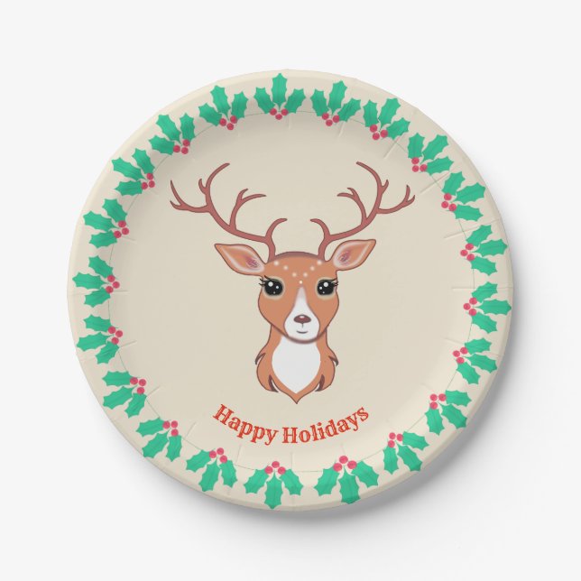Assiettes En Carton Plaque de papier de cerf de Noël (Devant)