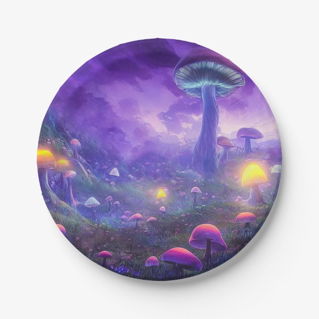 Assiettes En Carton Plaque de papier de champignons violet brillant (Devant)