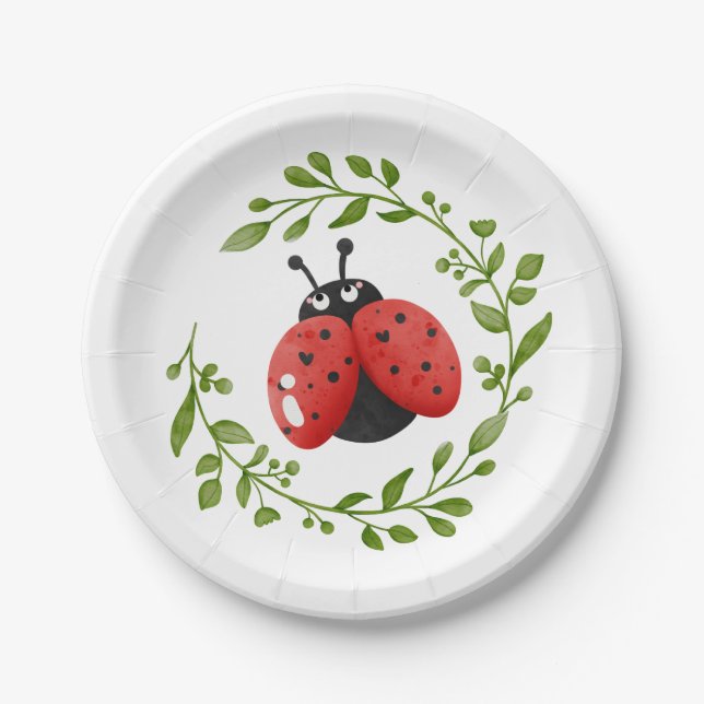 Assiettes En Carton Plaque de papier de charrette rouge Ladybug (Devant)