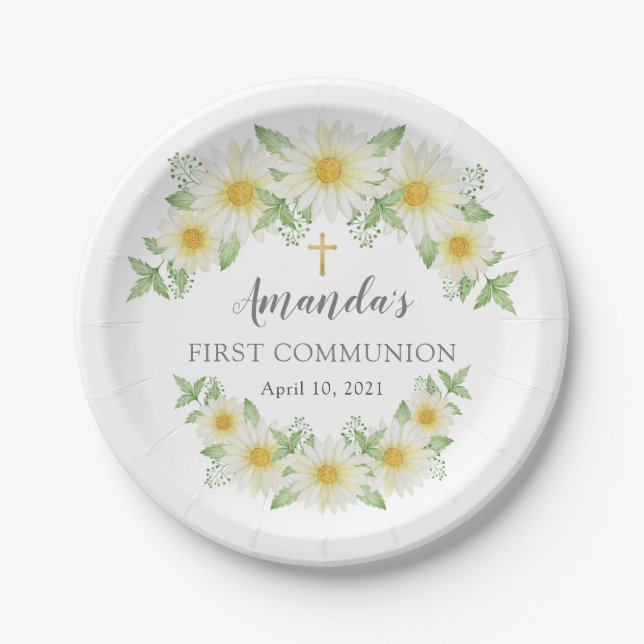 Assiettes En Carton Plaque de papier de communion florale fraîche (Devant)