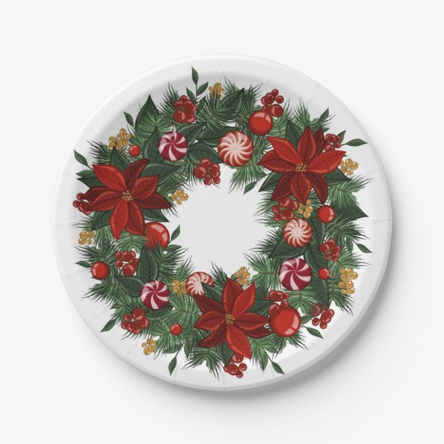 Assiettes En Carton Plaque de papier de couronne de Noël (Devant)
