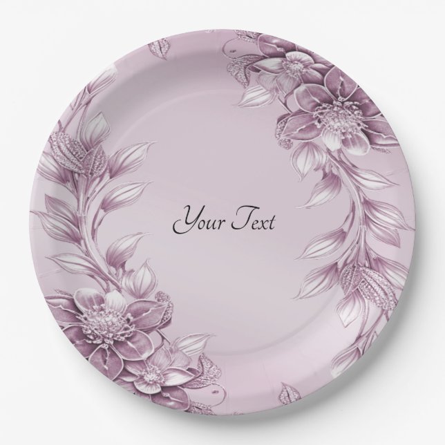 Assiettes En Carton Plaque de papier de feuillage rose (Devant)
