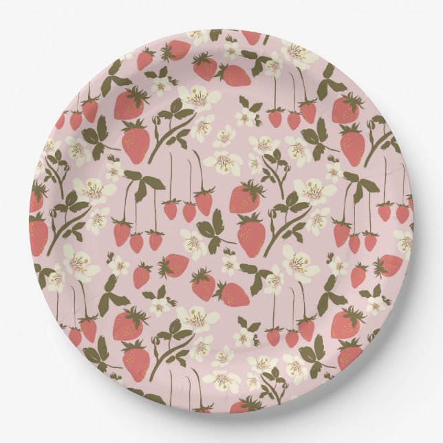 Assiettes En Carton Plaque de papier de fraise à fleurs (Devant)