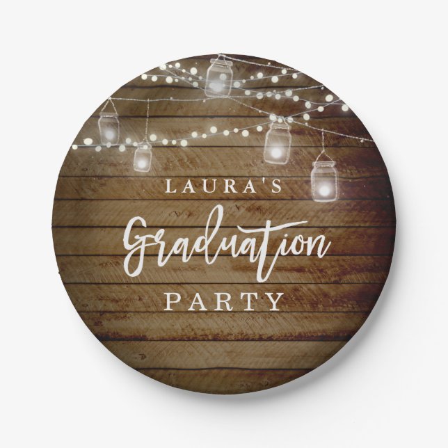 Assiettes En Carton Plaque de papier de graduation en bois rustique (Devant)