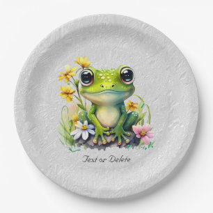 Assiettes En Carton Plaque de papier de grenouille à fleurs