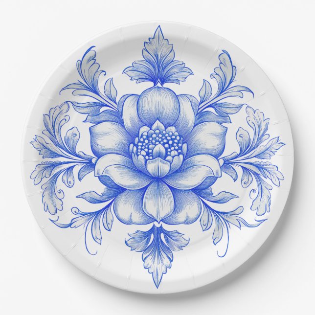 Assiettes En Carton Plaque de papier de la Chinoiserie Bleu et Blanc (Devant)