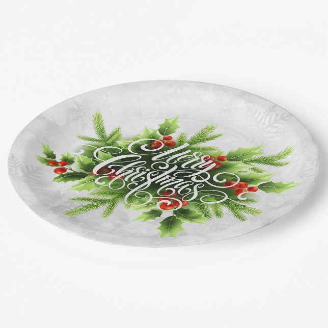 Assiettes En Carton Plaque de papier de Noël Holly Joyly (Angle)