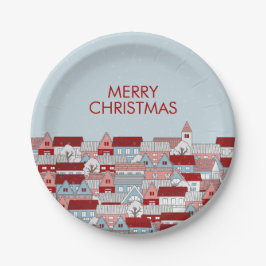 Assiettes En Carton Plaque de papier de Noël Village