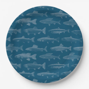 Assiettes En Carton Plaque de papier de poisson bleu