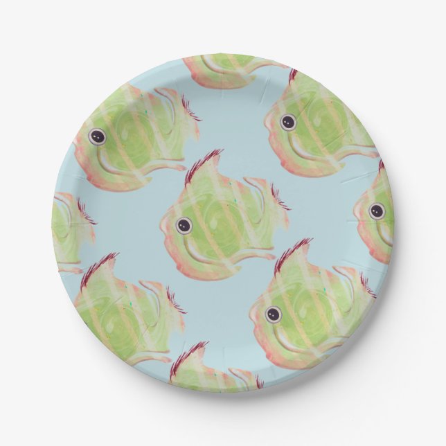 Assiettes En Carton Plaque de papier de poisson vert mignonne (Devant)