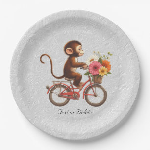 Assiettes En Carton Plaque de papier de singe à bicyclette florale