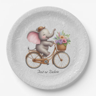 Assiettes En Carton Plaque de papier d'éléphant à bicyclette florale