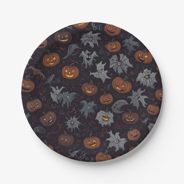 Assiettes En Carton Plaque de papier d'Halloween (sombre) (Devant)