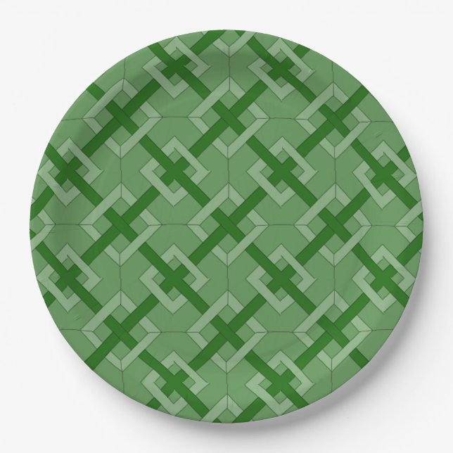 Assiettes En Carton Plaque de papier - Diamants entrelacés en vert (Devant)