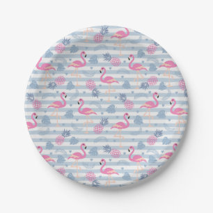 Assiettes En Carton Plaque de papier flamand - rose et bleu