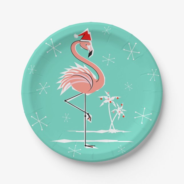 Assiettes En Carton Plaque de papier Flamant rose de Noël (Devant)