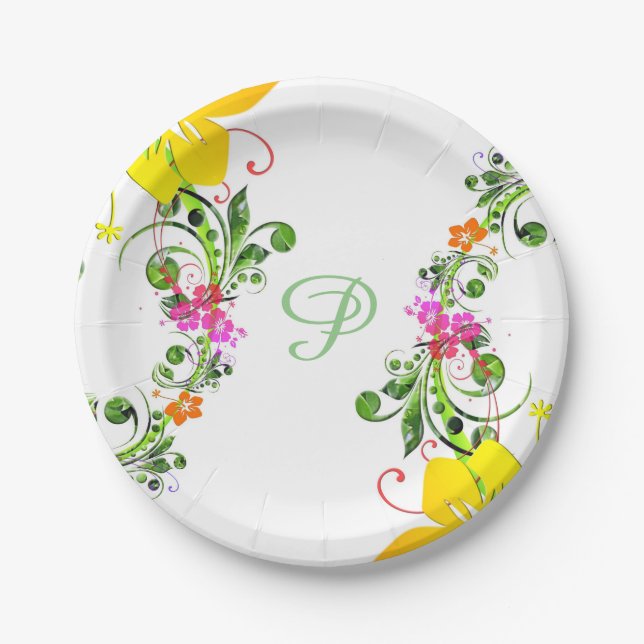 Assiettes En Carton Plaque de papier fleur Hibiscus (Devant)
