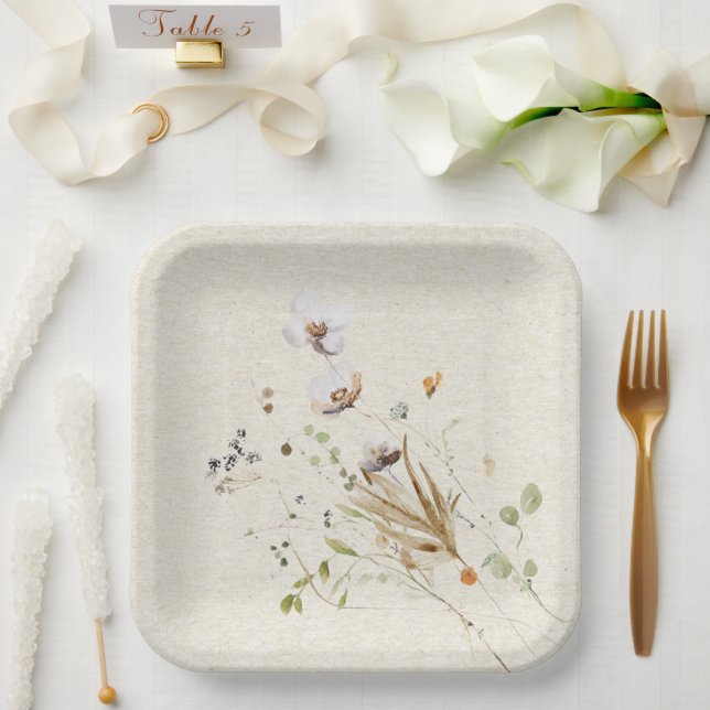 Assiettes En Carton Plaque de papier fleur sauvage Floral (Mariage)