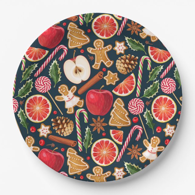Assiettes En Carton Plaque de papier floral de Noël (Devant)